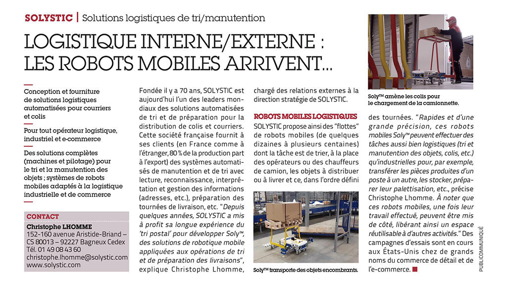 Logistique interne/externe : les robots mobiles arrivent... Logistique interne/externe : les robots mobiles arrivent...